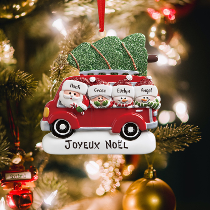 Navidad-Ornamento muñecos navideño de madera Papá Noel y niños texto y 4 nombres personalizados adorno del árbol-Jessemade ES