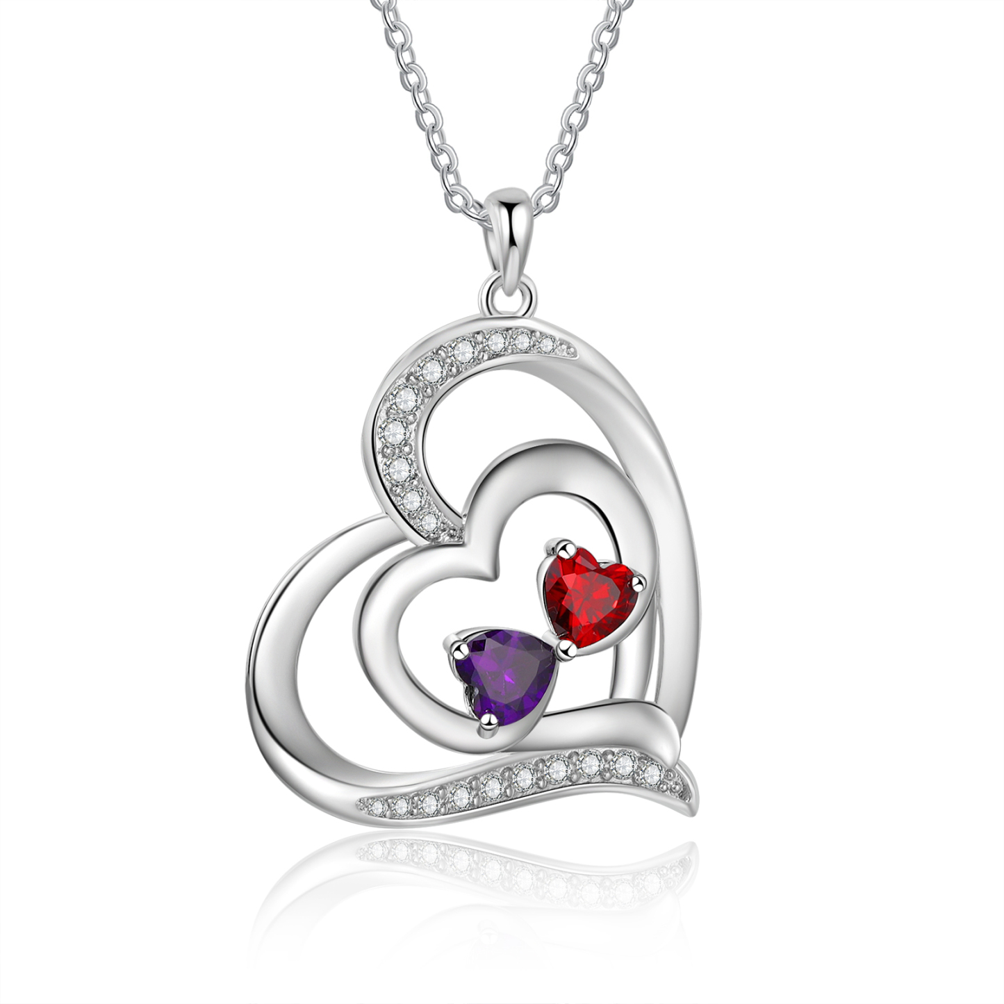 Collar de corazón con 2 nombres y piedras de nacimiento personalizados-Jessemade ES
