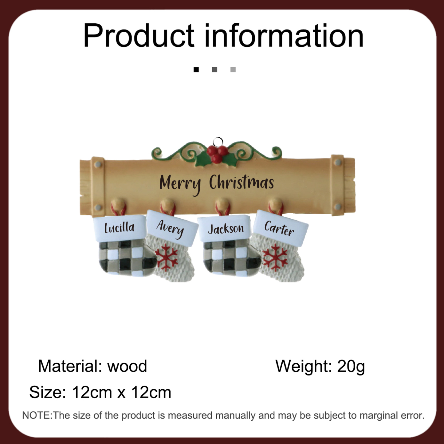 Navidad-Ornamento muñecos navideño de madera calcetines 4 nombres y 1 texto personalizados adorno del árbol-Jessemade ES