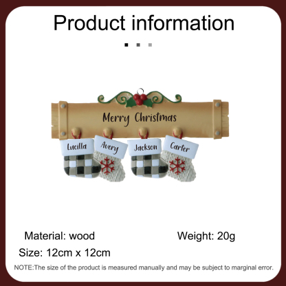 Navidad-Ornamento muñecos navideño de madera calcetines 4 nombres y 1 texto personalizados adorno del árbol-Jessemade ES