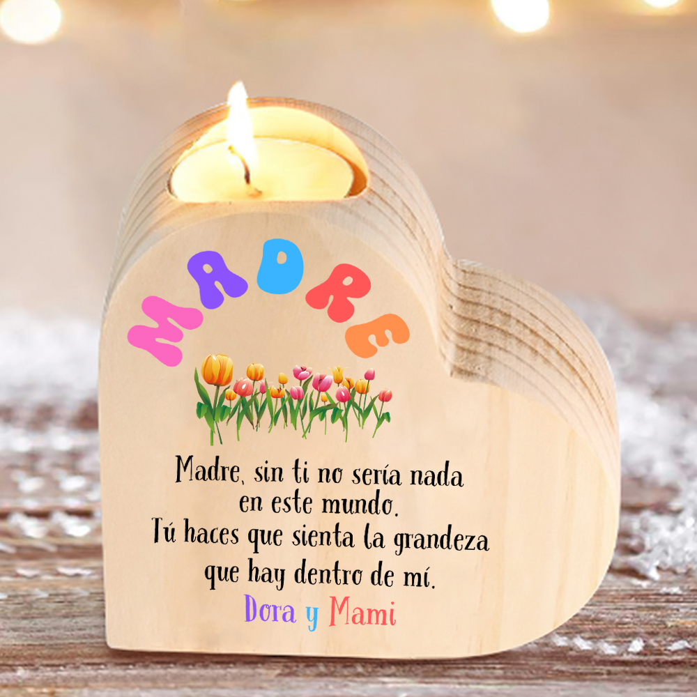 A mi mamá-Candelero con texto personalizado en forma de corazón de madera sin candela-Jessemade ES