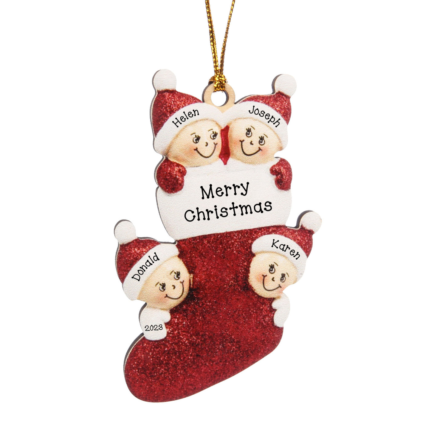 Navidad-Ornamentos Navideños de Madera Calcetín 4 Nombres con Texto Personalizados