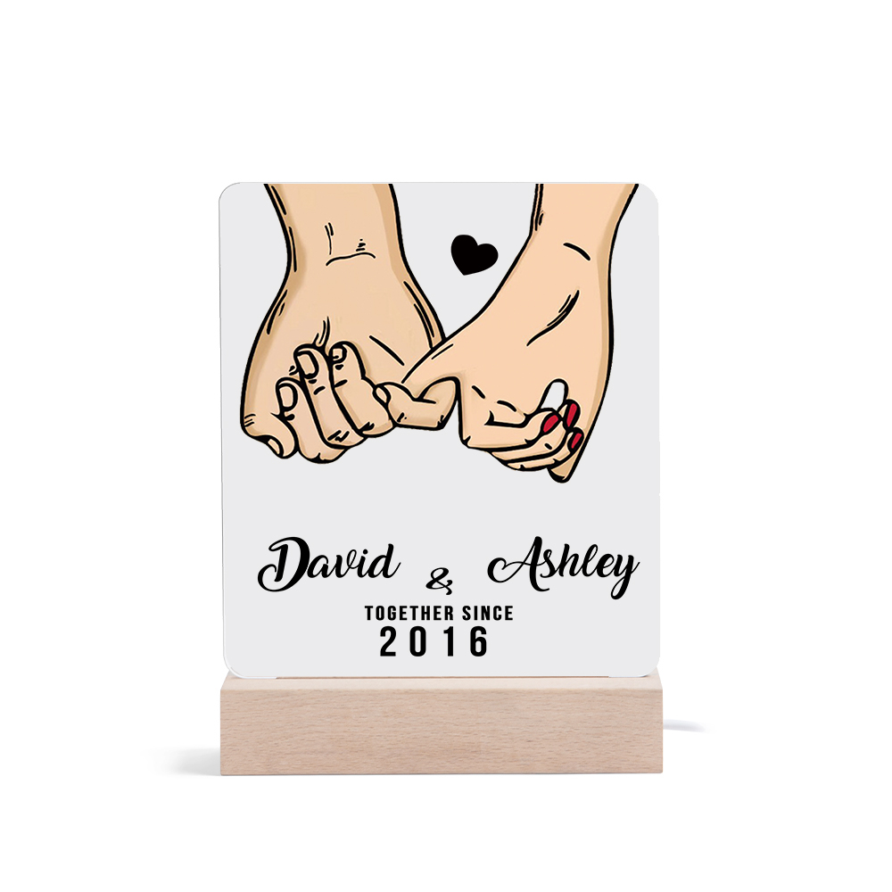 Lámpara dedos cogidos para pareja 3D Ilusión Luz de Noche LED 2 nombres, texto y año personalizados -Jessemade ES