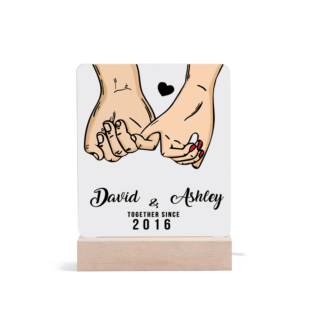 Lámpara dedos cogidos para pareja 3D Ilusión Luz de Noche LED 2 nombres, texto y año personalizados -Jessemade ES