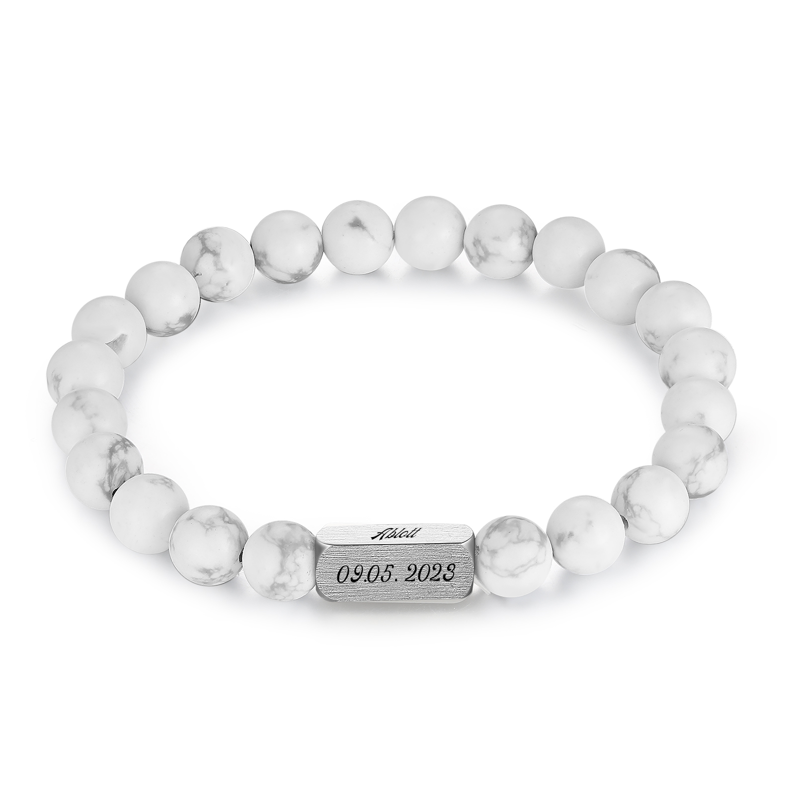 Pulsera de perlas personalizada con nombre y fecha para hombre-Jessemade ES