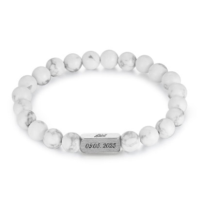 Pulsera de perlas personalizada con nombre y fecha para hombre-Jessemade ES