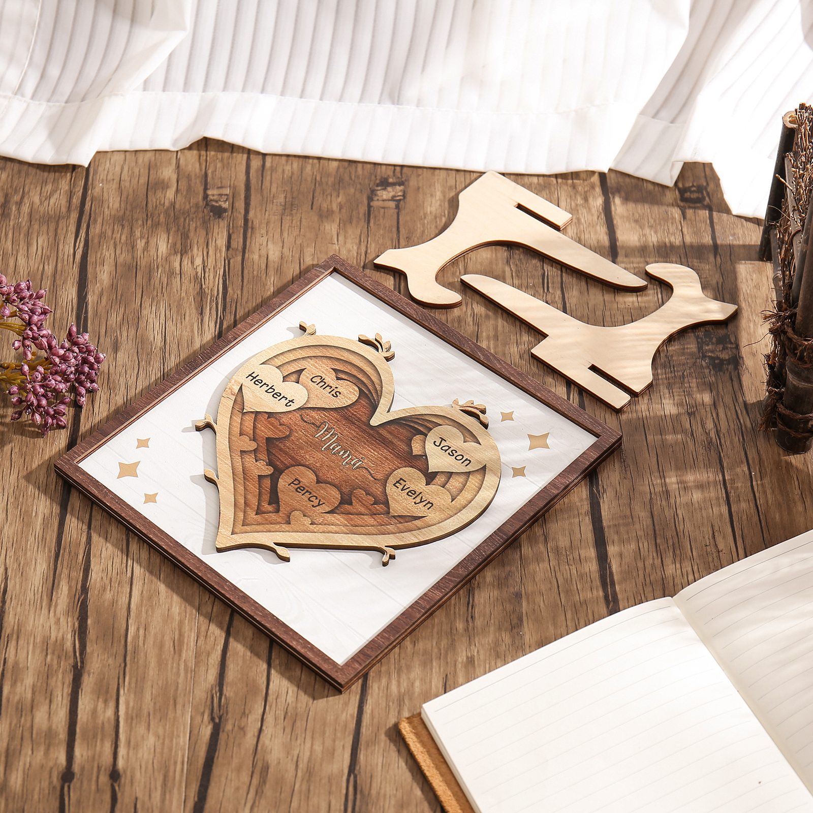 A mi mamá-Adorno 2-6 nombres personalizados decoración de madera de corazón-Jessemade ES