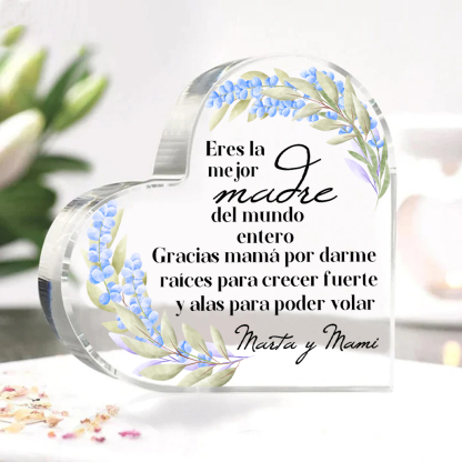 A mi mamá-Placa de acrílico en forma de corazón con frases amorosos 1 texto personalizado-Jessemade ES