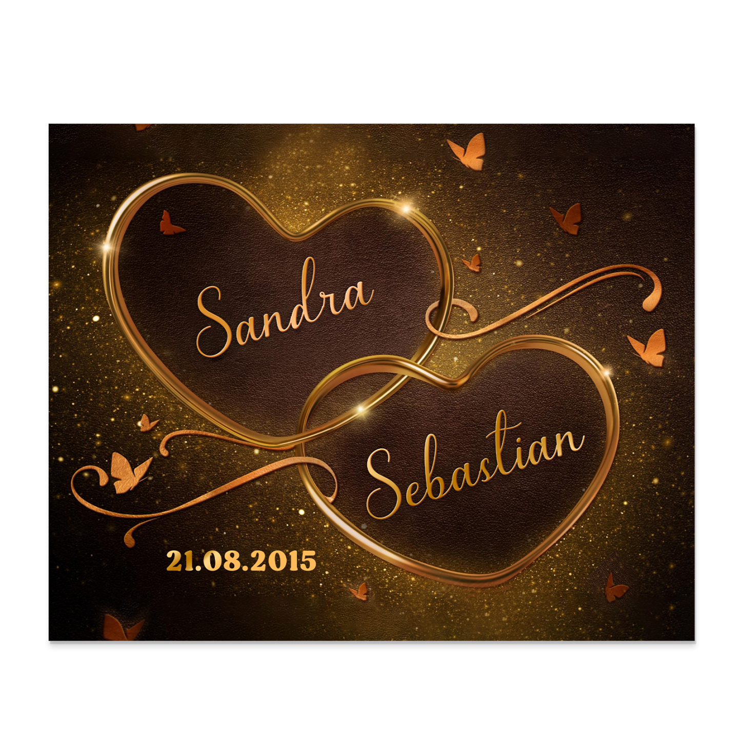 Lámina "corazones conectados" marco de madera para pareja 2 nombres personalizados con fecha-Jessemade ES