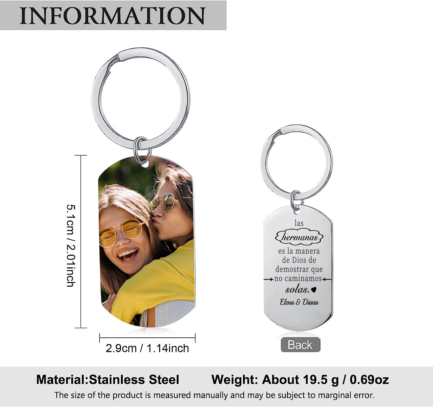 A mi hermana - Llavero con 2 nombres personalizados con foto-Jessemade ES