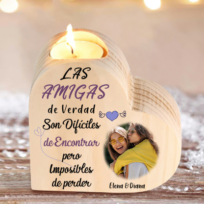 A mi amiga - Candelero de madera sin vela 2 nombres personalizados con foto-Jessemade ES