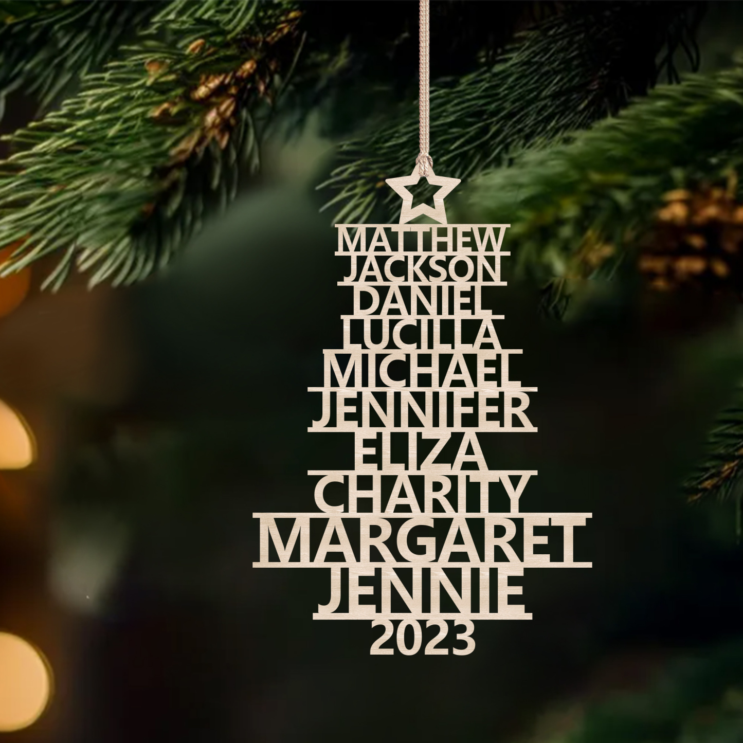 Navidad-Ornamento navideño de madera árbol de nombres con 10 nombres y año personalizados