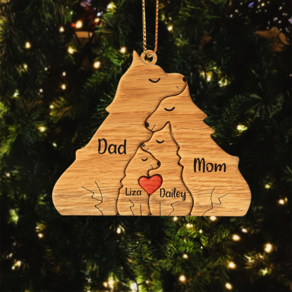 Navidad-Ornamento muñecos navideño de madera familia de zorros 4 nombres personalizados adorno del árbol-Jessemade ES