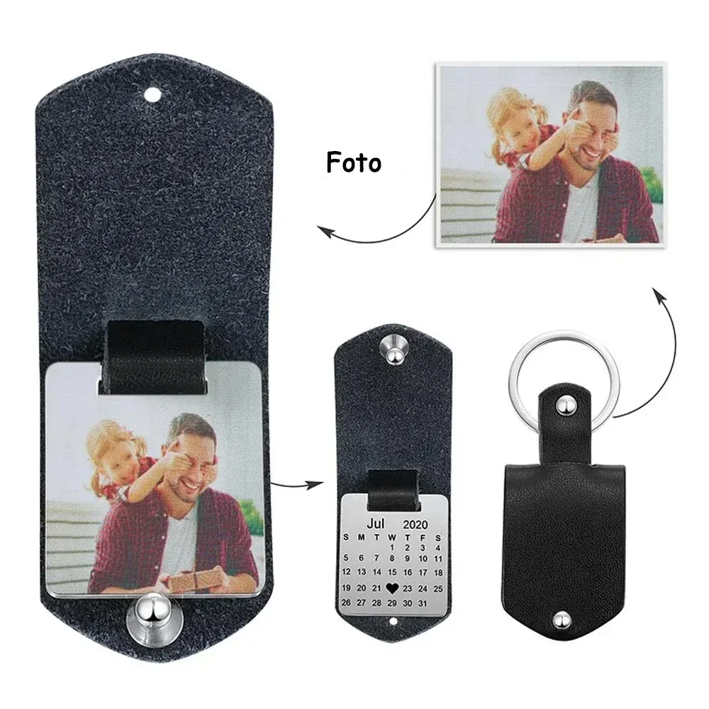 Llavero para pareja de cuero personalizado con fecha y foto-Jessemade ES