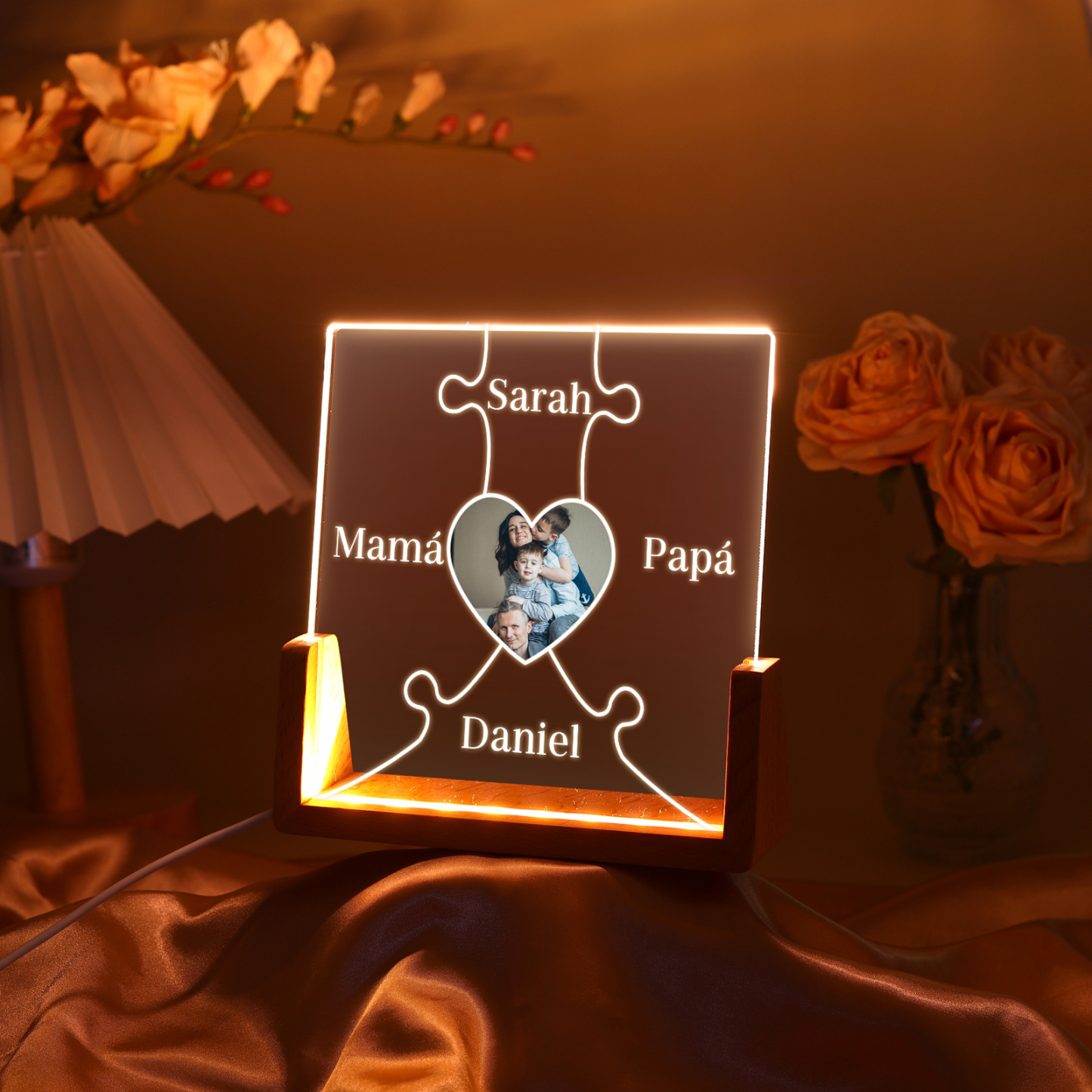 A mi mamá/abuela-Lámpara Personalizada con 2-7 Nombres y Foto "rompecabezas" 3D Ilusión Luz de Noche-Jessemade ES