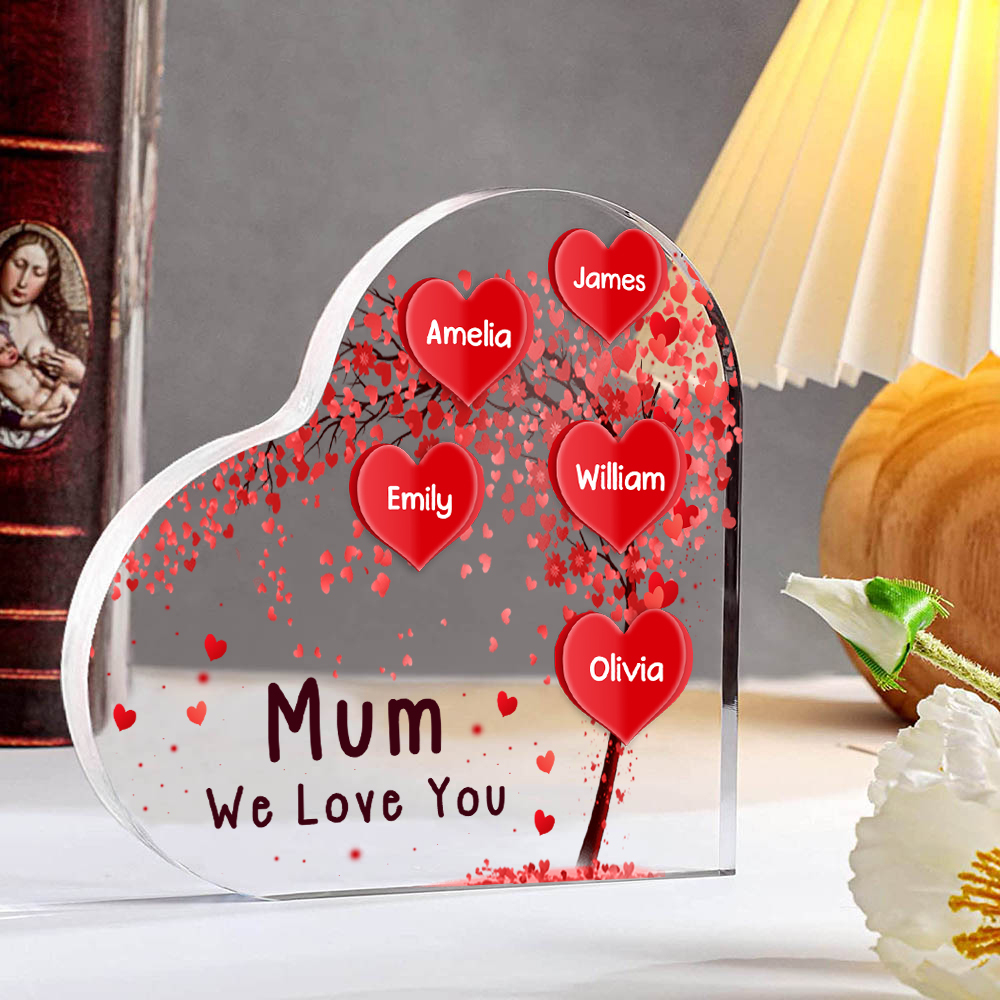 A mi mamá/abuela-Placa de acrílico "Corazones" en forma de corazón 5 nombres y 1 texto personalizados-Jessemade ES