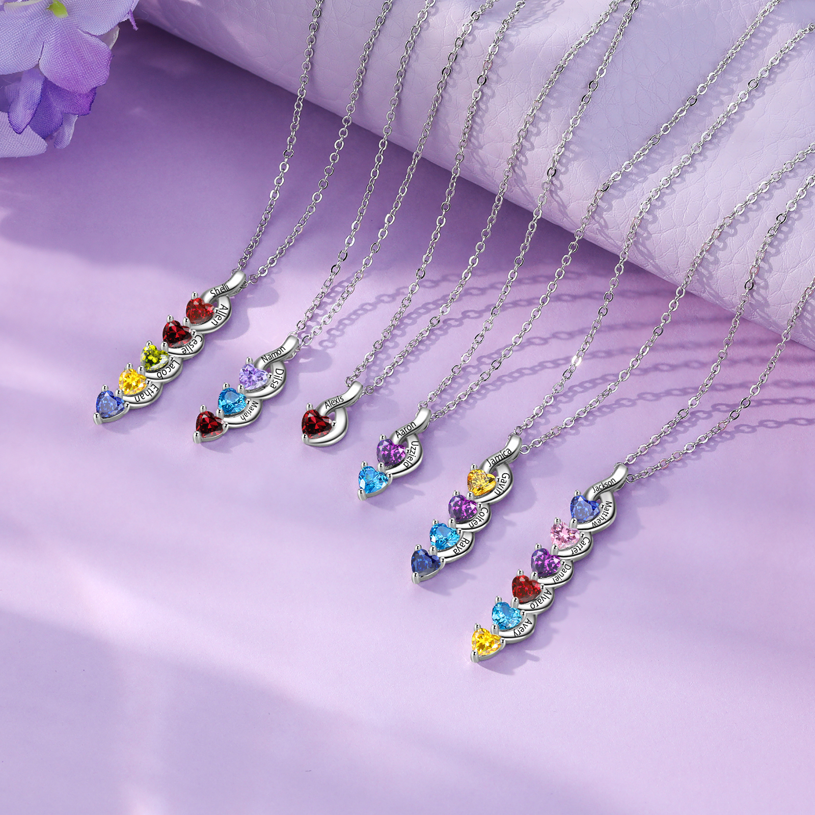 Collar de corazón 1-6 nombres y piedras personalizados-Jessemade ES