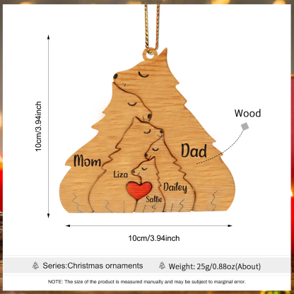Navidad-Ornamento muñecos navideño de madera familia de zorros 5 nombres personalizados adorno del árbol-Jessemade ES