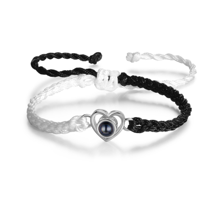 Pulsera de cuerda con proyección de foto en color con dije de corazón pulsera ajustable-Jessemade ES