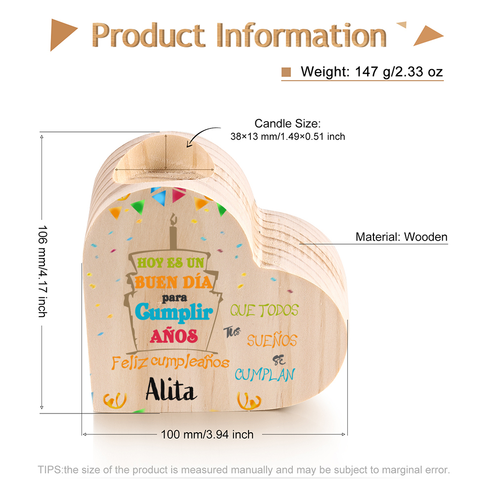 Cumpleaños-Candelero en forma de corazón con nombre personalizado-Jessemade ES