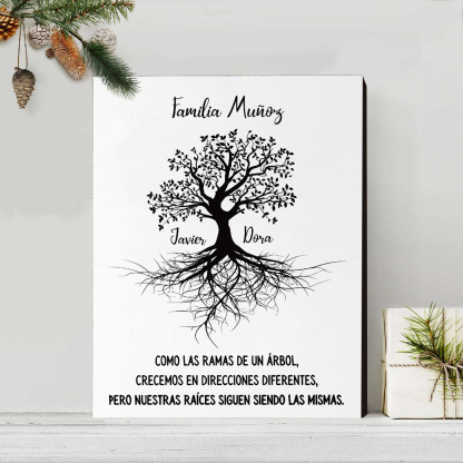 A mi familia-Lámina marco de madera Árbol de la Vida 1 texto y 2 nombres personalizados-Jessemade ES