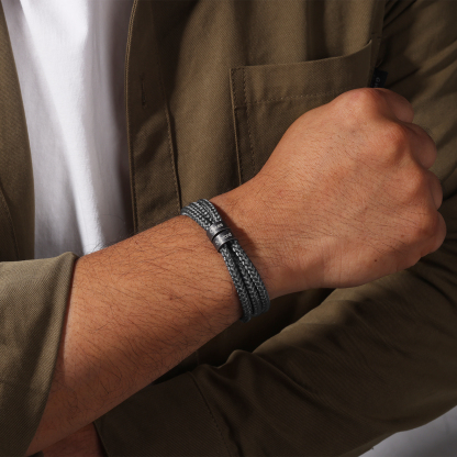 2-4 Nombres Personalizados Pulsera de Triple Cuerda Gris Aros de Acero Inoxidable-Jessemade ES