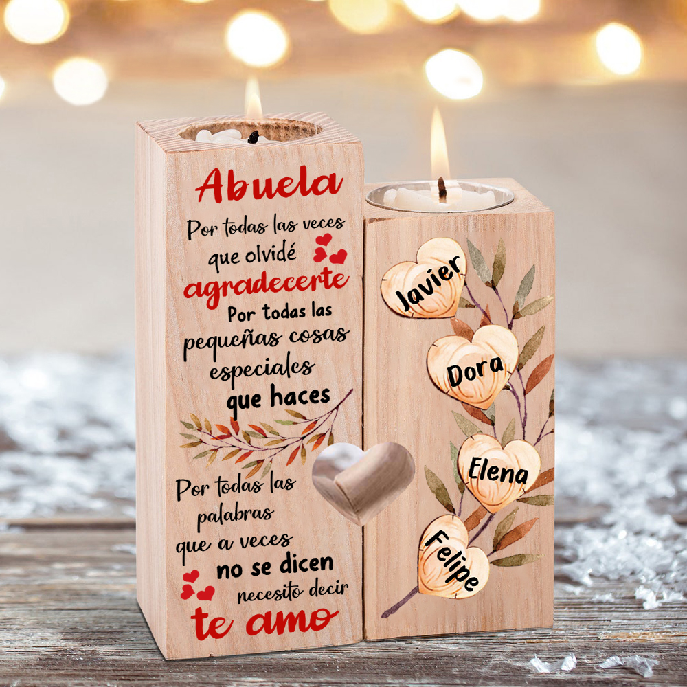 A mi abuela - Candelero de madera sin vela Corazones 4 nombres personalizados-Jessemade ES