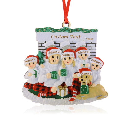 Navidad-Muñecos Ornamentos Navideños Familia con Perro 6 Nombres, Año y Texto Personalizados Adorno de Madera-Jessemade ES