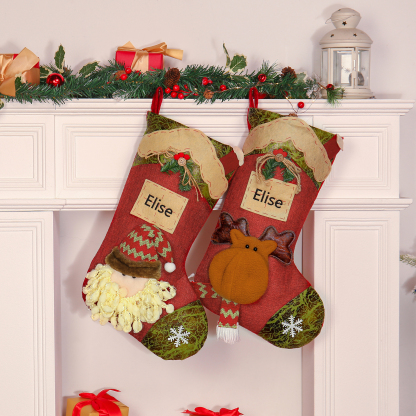Adornos de medias navideñas con muñeco Bolsa de regalo 1 Nombre personalizado-Jessemade ES