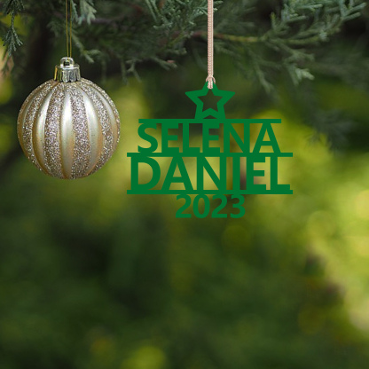 Navidad-Ornamento navideño de madera árbol de nombres con 2 nombres y año personalizados