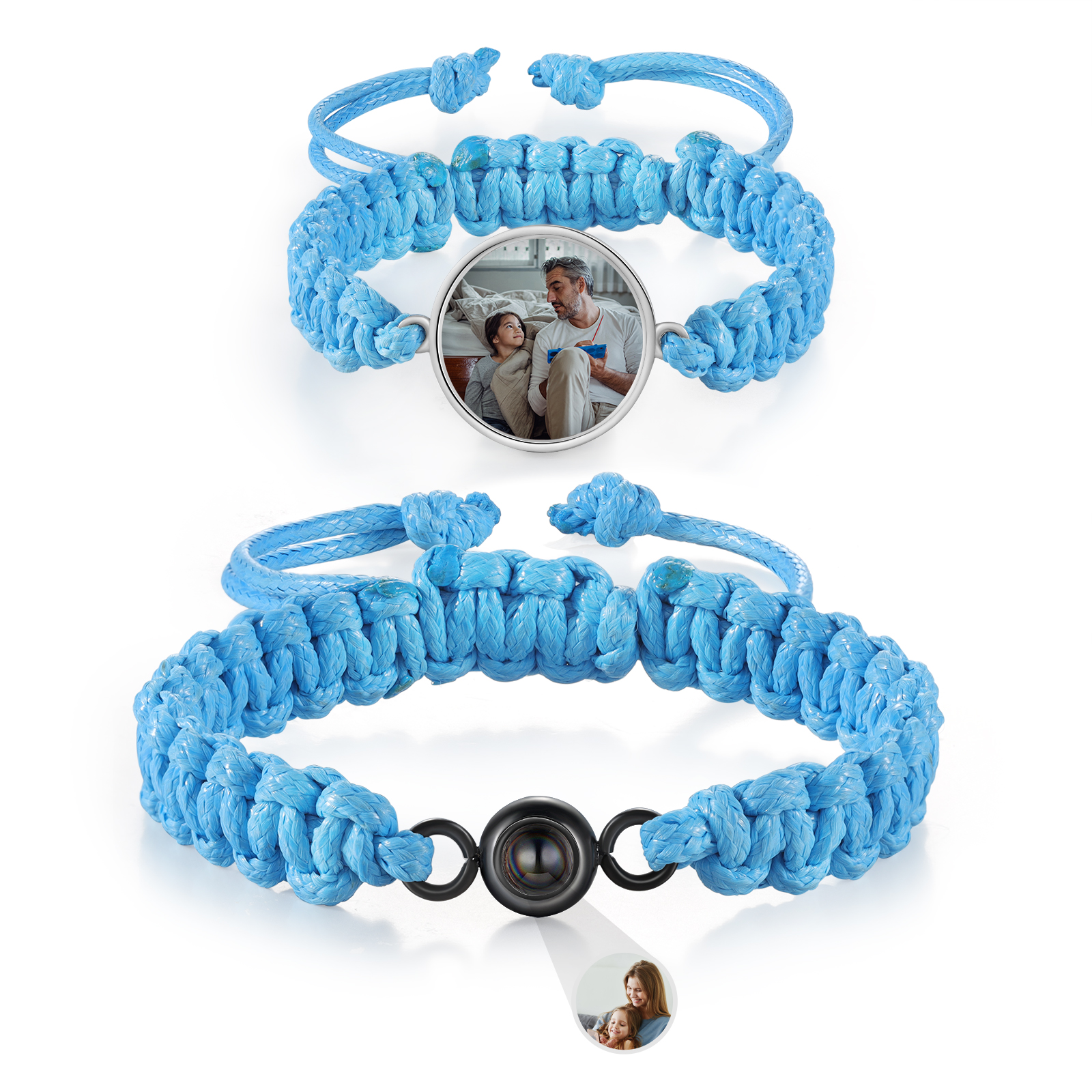 Pulsera de cuerda para familia con 2 fotos personalizadas para padres e hijos-Jessemade ES