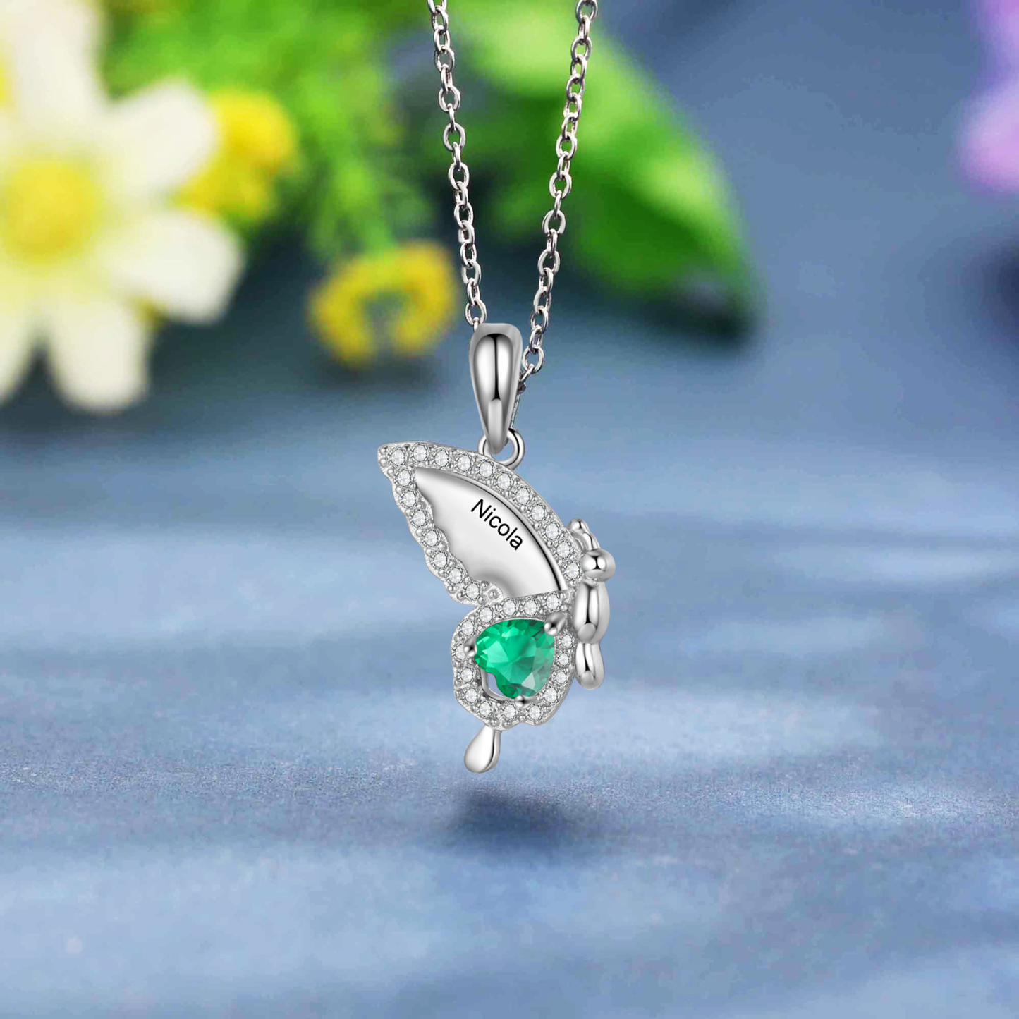 Collares Mariposa con 2 Nombres Personalizado 2 Piedras de Nacimiento-Jessemade ES