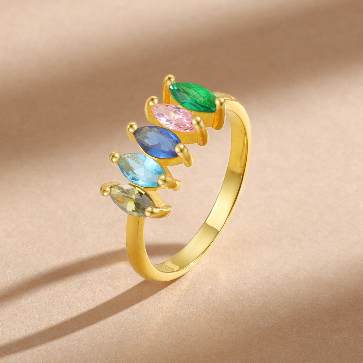 Anillo de zirconias personalizado con 5 piedras de nacimiento anillo familia-Jessemade ES