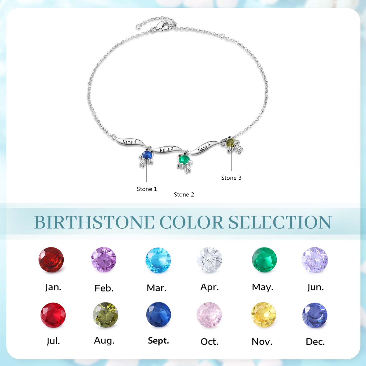 Pulsera de tobillo 1-6 nombres y piedras personalizados con dije de pececito-Jessemade ES