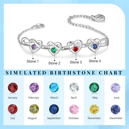 Kit de regalo-Collar y pulsera de corazón con 4 piedras de nacimiento y 4 nombres personalizados para mujer | Jessemade