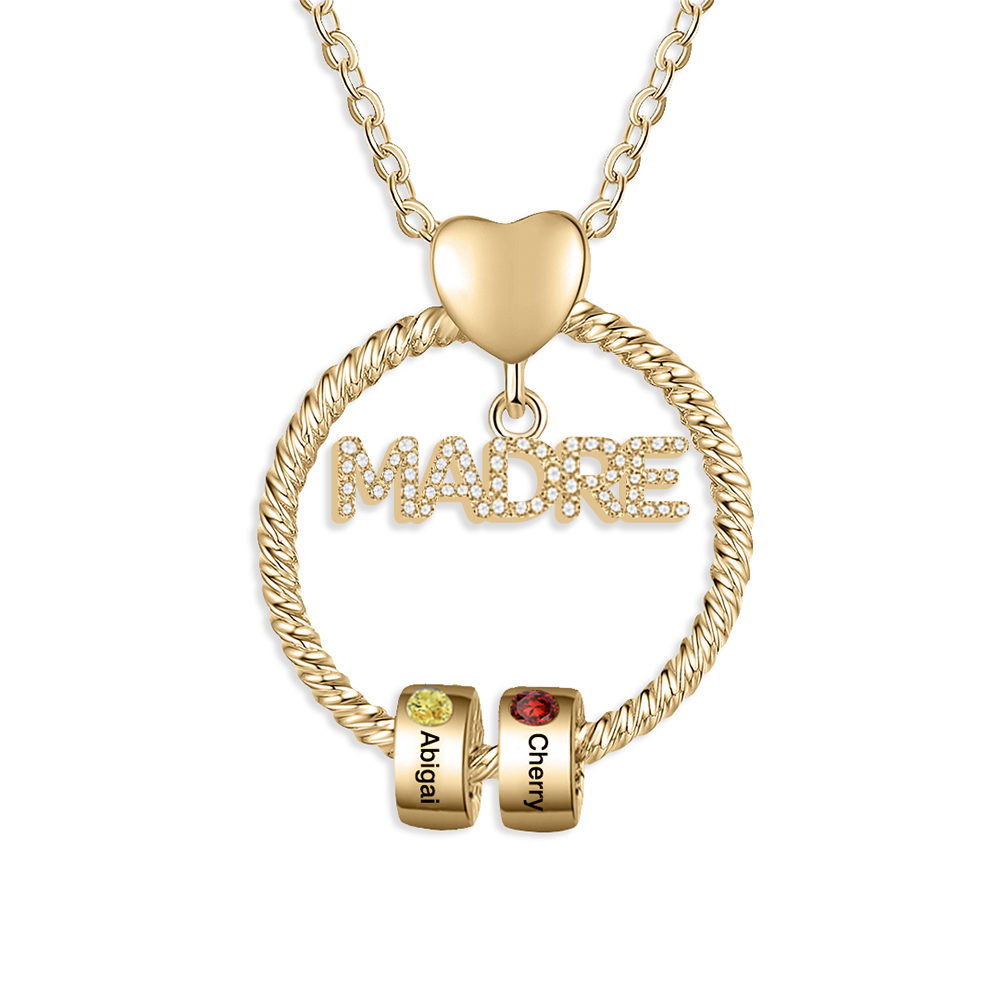 Collar con colgante de "MADRE" con 2 nombres y 2 piedras de nacimiento personalizados | Jessemade-Jessemade ES
