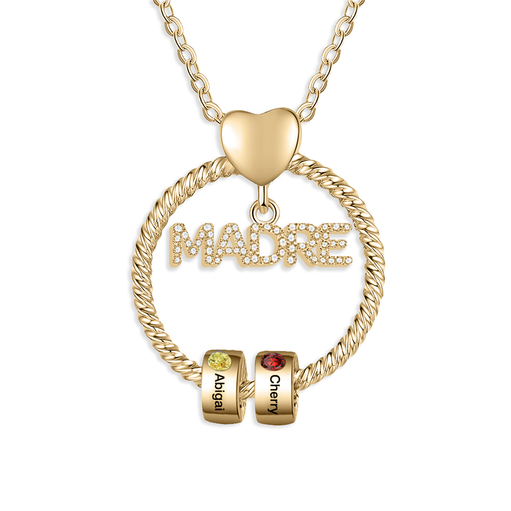 Collar con colgante de "MADRE" con 2 nombres y 2 piedras de nacimiento personalizados | Jessemade-Jessemade ES