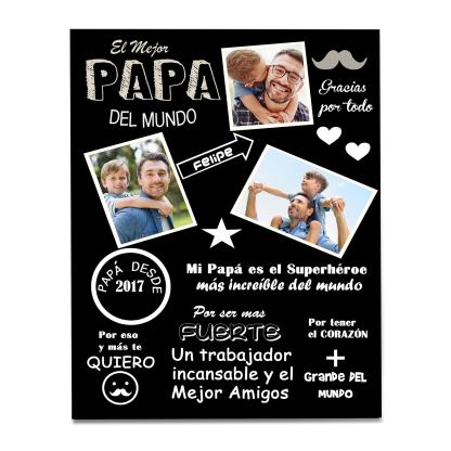 A mi papá - Lámina marco de madera 1 nombre y 1 año personalizados con 3 fotos-Jessemade ES