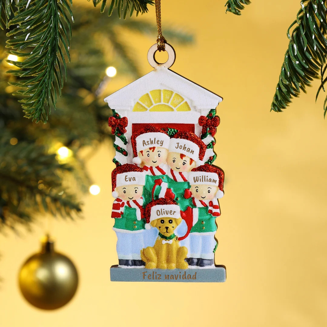 Muñecos ornamentos navideños 5 nombres con texto personalizados Adorno de Madera