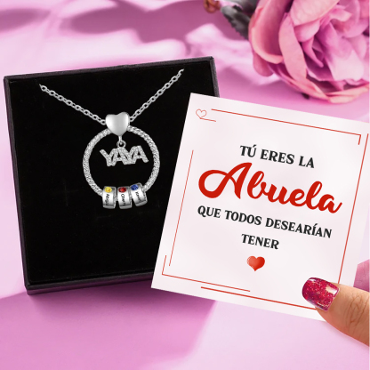 A mi abuela-Collar 1-5 nombres y piedras de nacimiento personalizados con colgante de "YAYA" color plateado | Jessemade-Jessemade ES