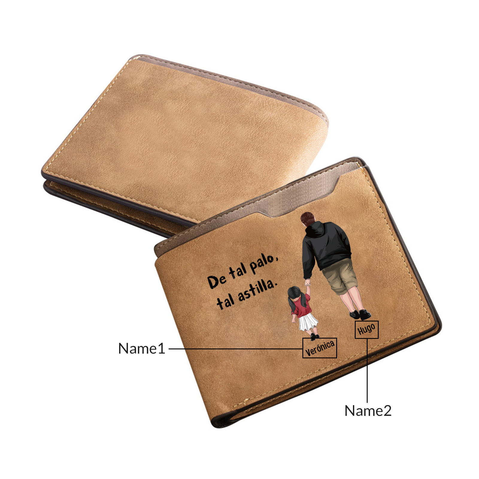 A mi papá-Cartera, billetera clásica siluetas 2-3 nombres personalizados para hombre monedero-Jessemade ES