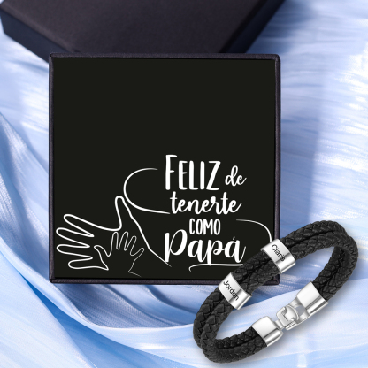 A mi papá-Pulsera de cuero trenzado 2 aros con 2 nombres personalizados pulsera de hombre -Jessemade ES