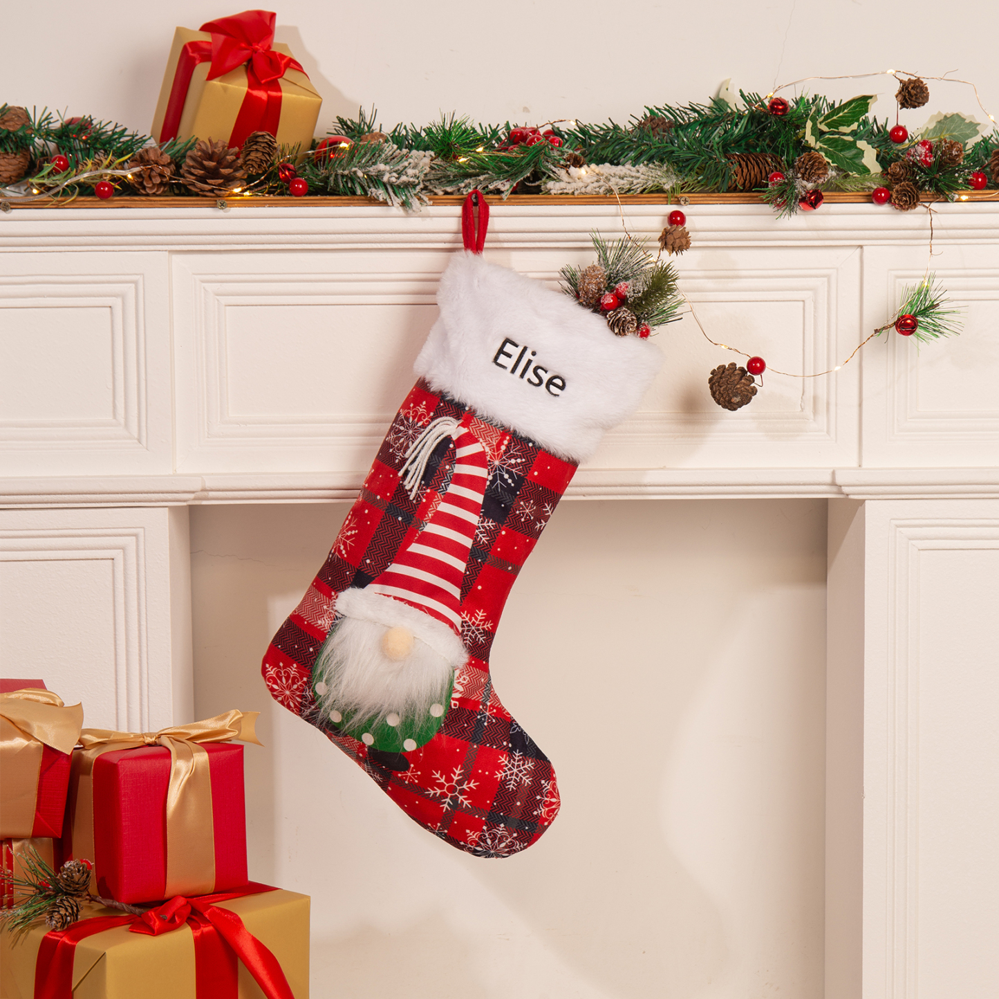 Adornos de medias navideñas de muñecos genios Bolsa de regalo 1 Nombre personalizado-Jessemade ES