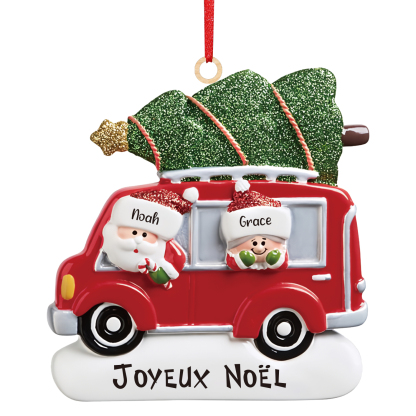 Navidad-Ornamento muñecos navideño de madera Papá Noel y niño texto y 2 nombres personalizados adorno del árbol-Jessemade ES
