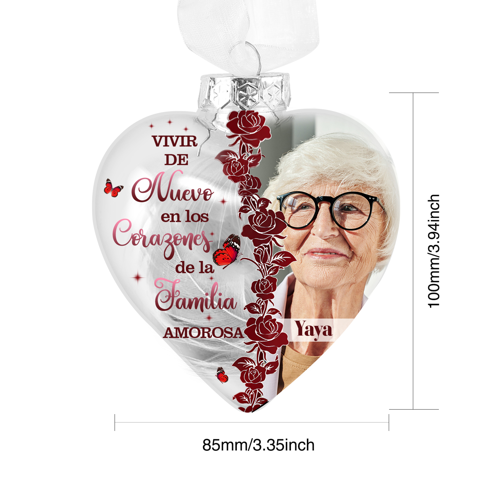 Bola navideña conmemorativa Adorno de Navidad 1 nombre y 1 foto personalizados con pluma -Jessemade ES