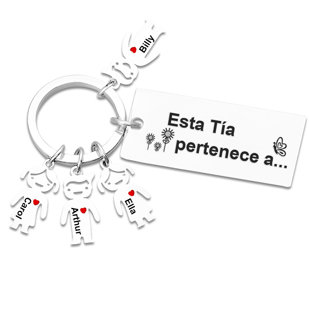 A mi tía - Llavero "Esta Tía pertenece a..." con 1-6 nombres personalizados en "niños"-Jessemade ES