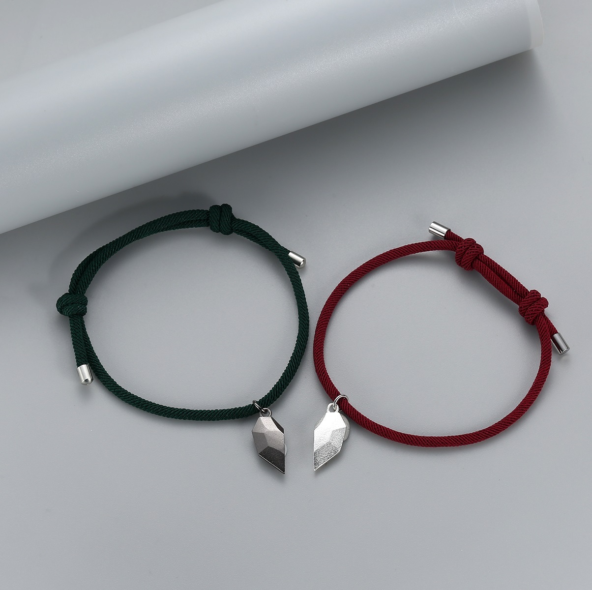 Caja Navidad-Pulseras de cuerda personalizadas para pareja con dije de corazón magnético grabado de dos letras-Jessemade ES
