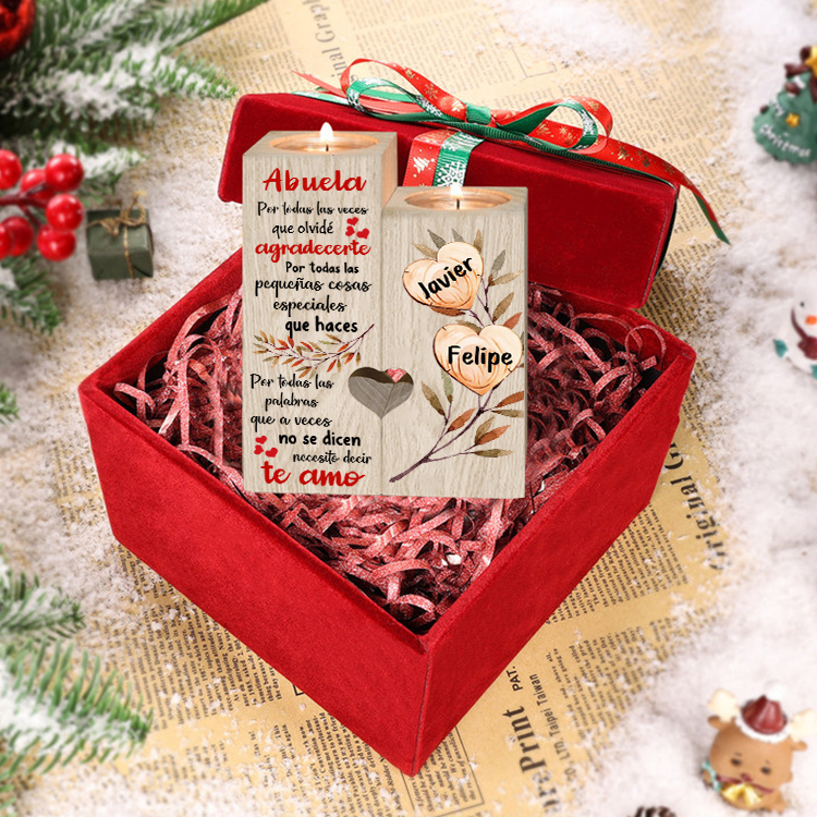 A mi abuela - Candelero de madera sin vela Corazones 2 nombres personalizados