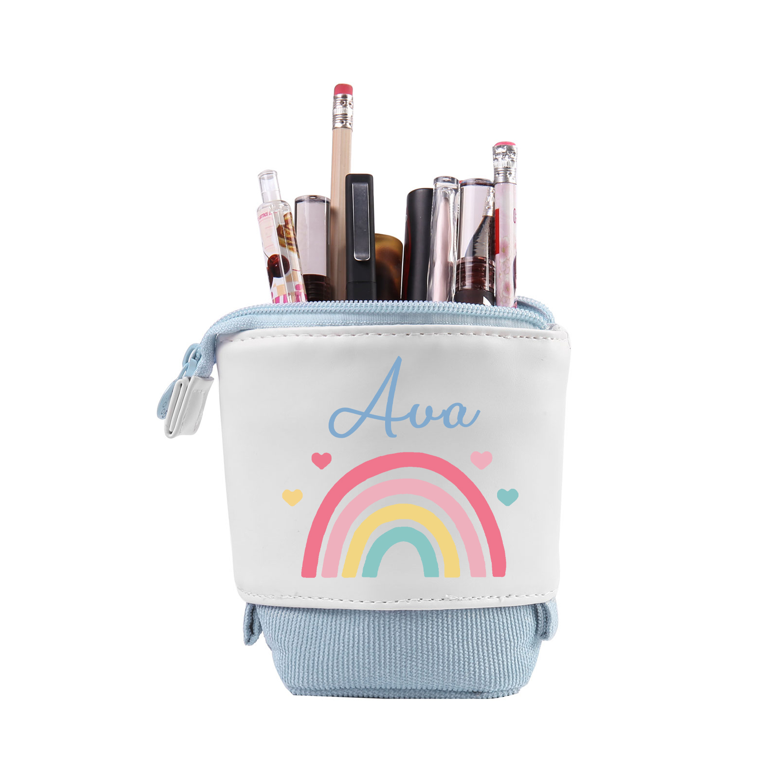 Estuche personalizado con nombre con diseños coloridos de iris para niños