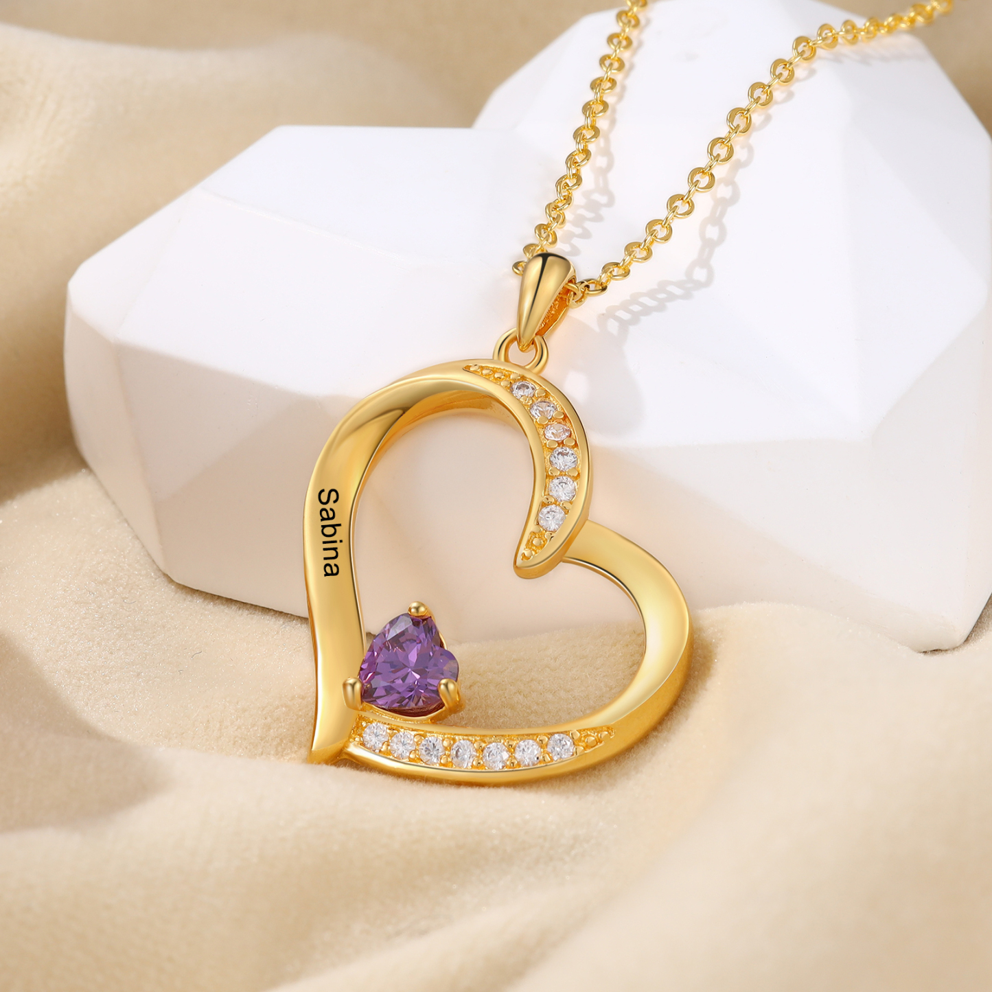Collar corazón con 1-6 nombres personalizados y 1-6 piedras de nacimiento-Jessemade ES